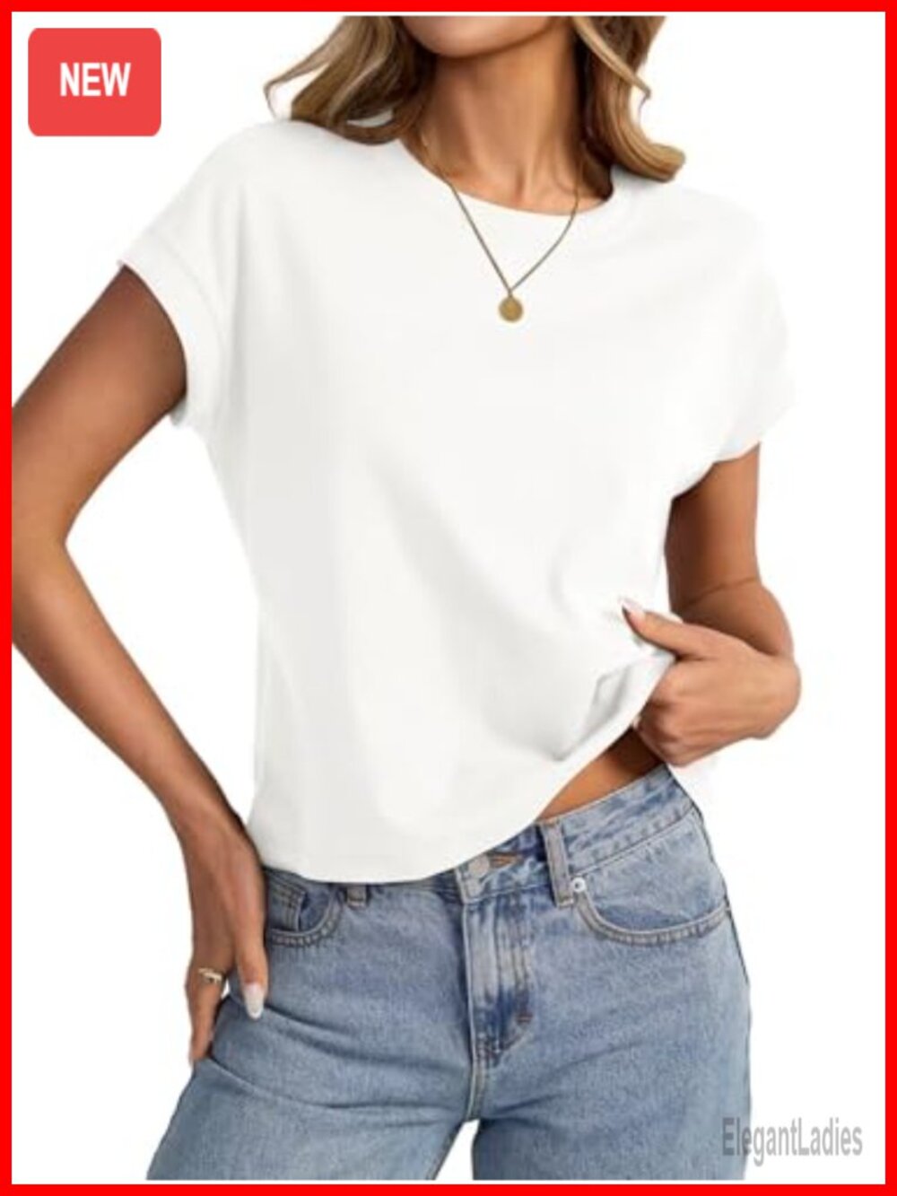 Womens 95% Cotton Crop Top Boxy Crewneck Short Sleeve Summer Tee